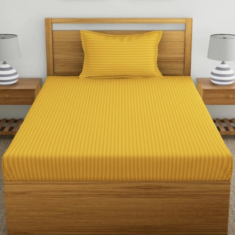 STARNSTYLE ستارنستايل 220 قطن شعور قطن جليدي 1 ملاءة سرير مفرد مع 1 غطاء وسادة (90X60 بوصة) أصفر - Image 2