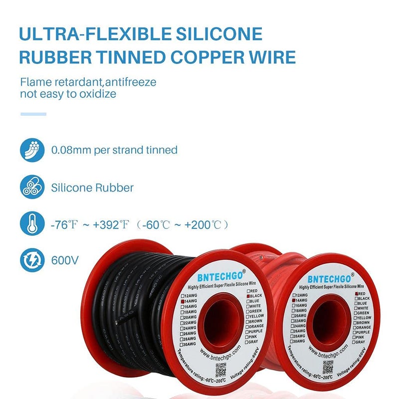 BNTECHGO 14 Gauge Silicone Wire Spool red and Black Each 40ft Flexible 14 AWG Stranded Tinned Copper Wire - Image 2