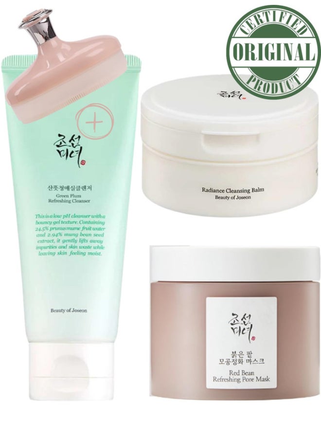Beauty of Joseon Daily Cleansing Trio For Fresh Skin Cleansing Balm Green Plum Cleansing Foam Red Bean Pore Mask 340ml - Image 2