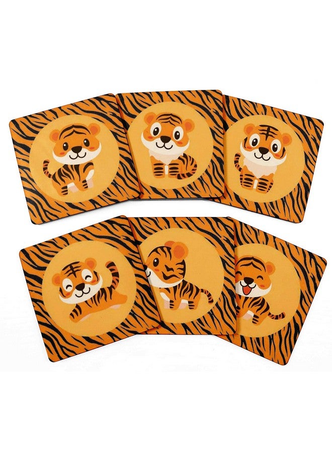 Inkdotpot Set of 6 Drink Coasters Decorative Non,Slip Cork Base 4-inch Square Printed Coasters Easy Clean- Tiger - Image 1