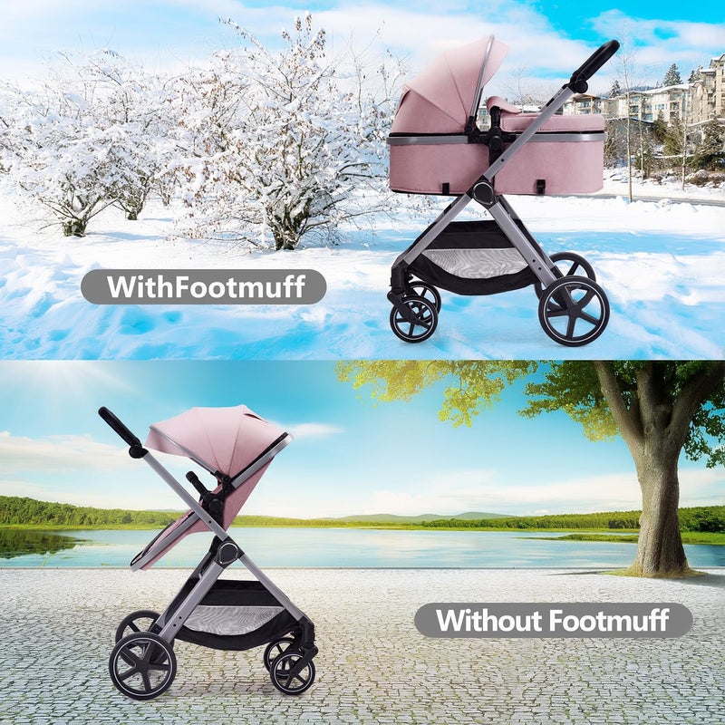 Lortsybab 2 in 1 Baby Stroller, Newborn Infant Toddler Convertible Pram Stroller for 0-36 Months Old Babies (Pink) - Image 4