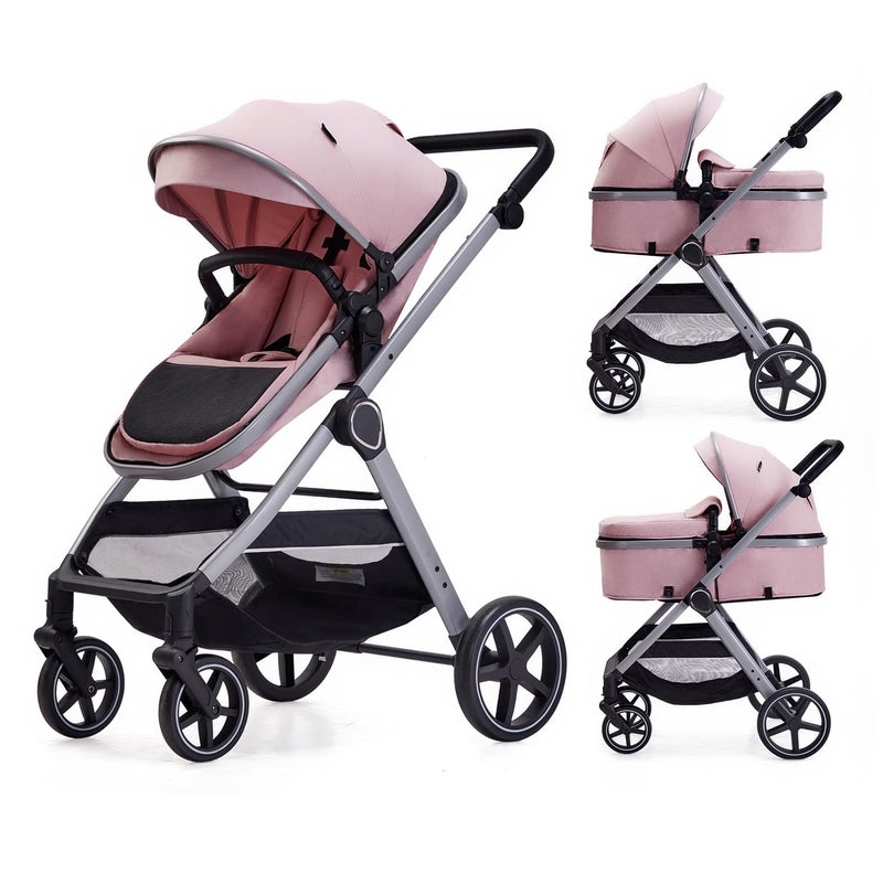 Lortsybab 2 in 1 Baby Stroller, Newborn Infant Toddler Convertible Pram Stroller for 0-36 Months Old Babies (Pink) - Image 1
