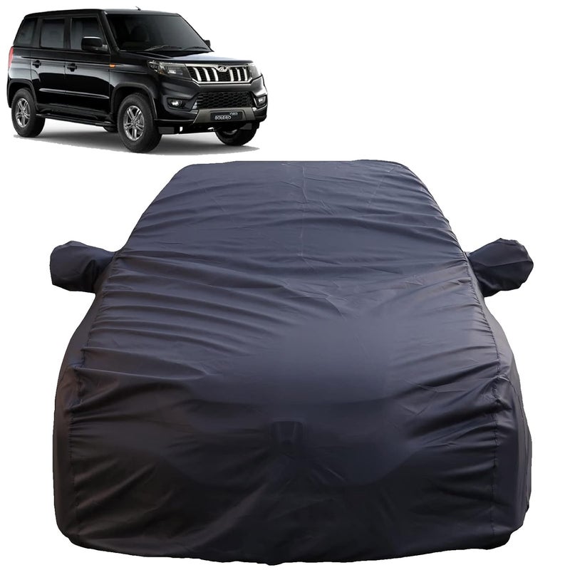 Autofact Waterproof Car Body Cover Compatible with Mahindra Bolero Neo with Mirror Pockets, 4 x 4 American Matty, Long Lasting Strong Durable Material, Grey Color - Image 1