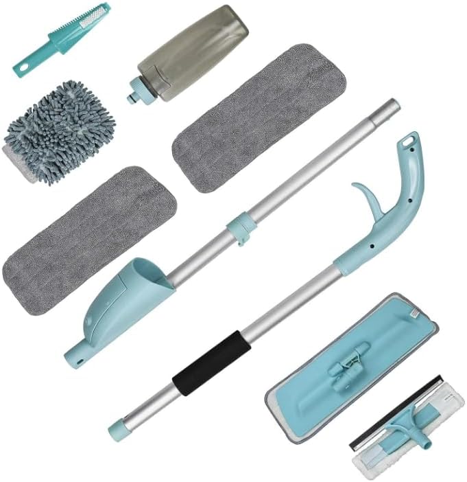 Amos 2 in 1 Multipurpose Spray Mop and Window Cleaner Squeegee with Water Tank and 3 x Reusable Microfibre Pads for Hardwood Laminate Wood Vinyl Tiles Kitchen Bathroom Floor Cleaning - Image 1