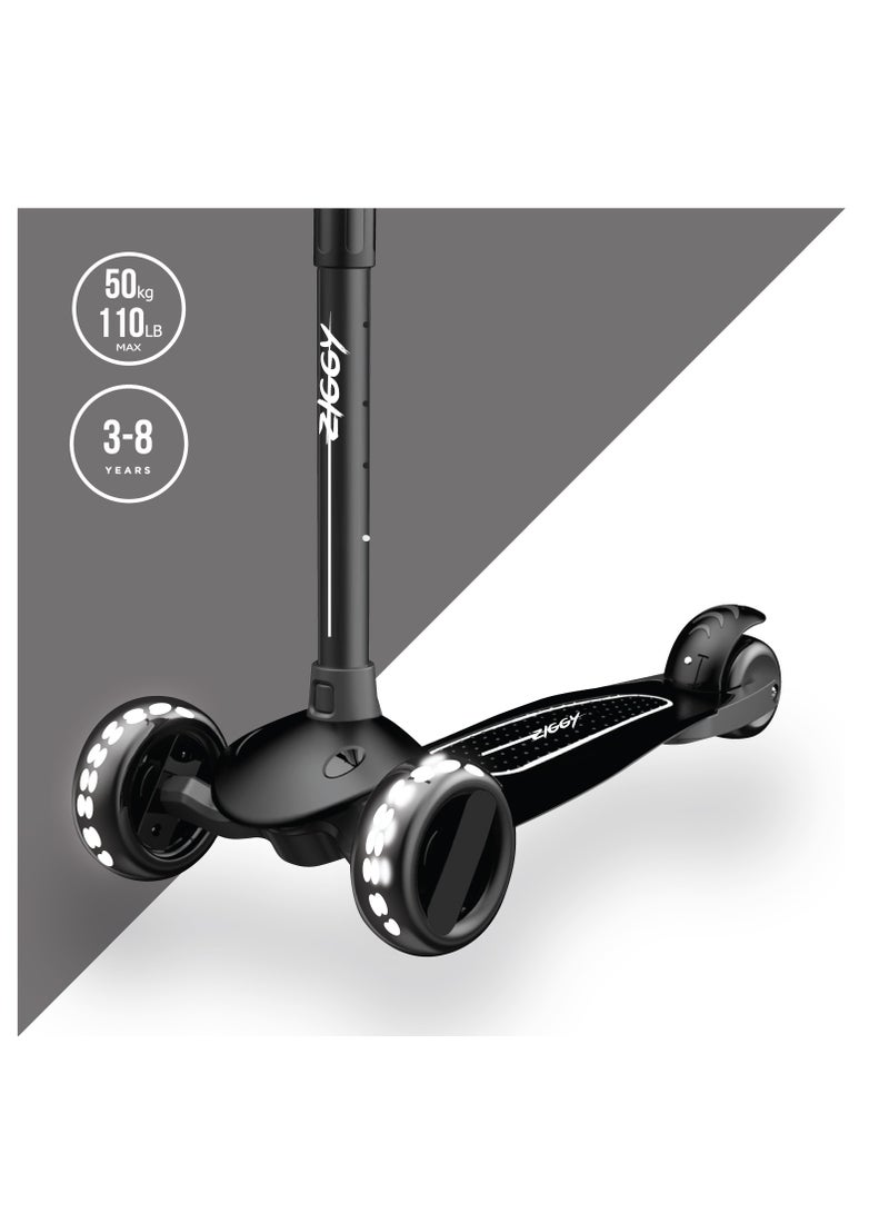 ZIGGY 3-Wheel Tilt Scooter for Kids Ages 210 | Black Kick Scooter with LED Light-Up Wheels, 4-Height Adjustable Handlebar, Lean-to-Steer, ABEC-7 Bearings (ZG-7038) - Image 3