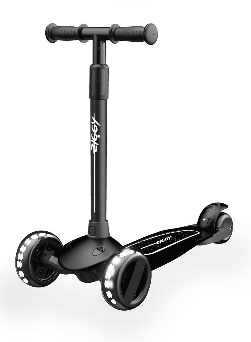 ZIGGY 3-Wheel Tilt Scooter for Kids Ages 210 | Black Kick Scooter with LED Light-Up Wheels, 4-Height Adjustable Handlebar, Lean-to-Steer, ABEC-7 Bearings (ZG-7038) - Image 2