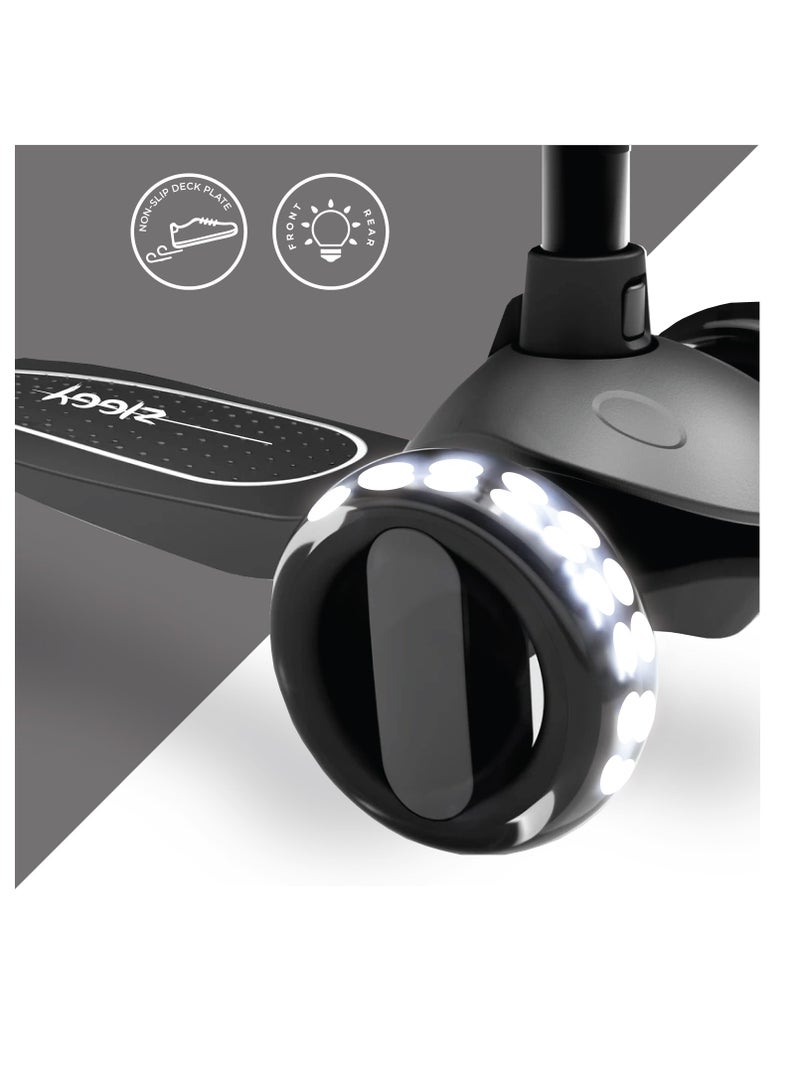 ZIGGY 3-Wheel Tilt Scooter for Kids Ages 210 | Black Kick Scooter with LED Light-Up Wheels, 4-Height Adjustable Handlebar, Lean-to-Steer, ABEC-7 Bearings (ZG-7038) - Image 5