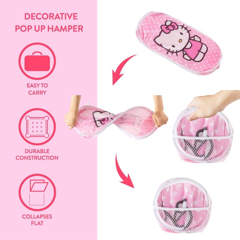 Idea Nuova سلة غسيل هالو كيتي من سانريو قابلة للطي، سلة غسيل مع مقابض متينة، حاوية تخزين خفيفة للأطفال في غرفة النوم أو الحضانة أو غرفة اللعب، وردي - Image 2