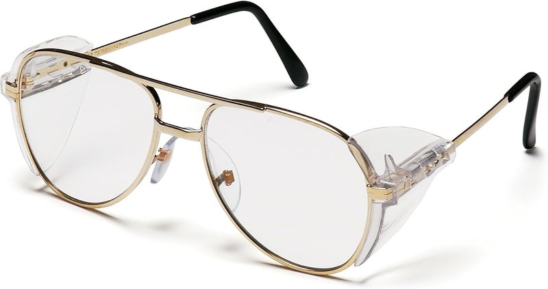 Pyramex Safety Pathfinder Aviator Glasses with Gold Frame and Clear Lens - Image 1