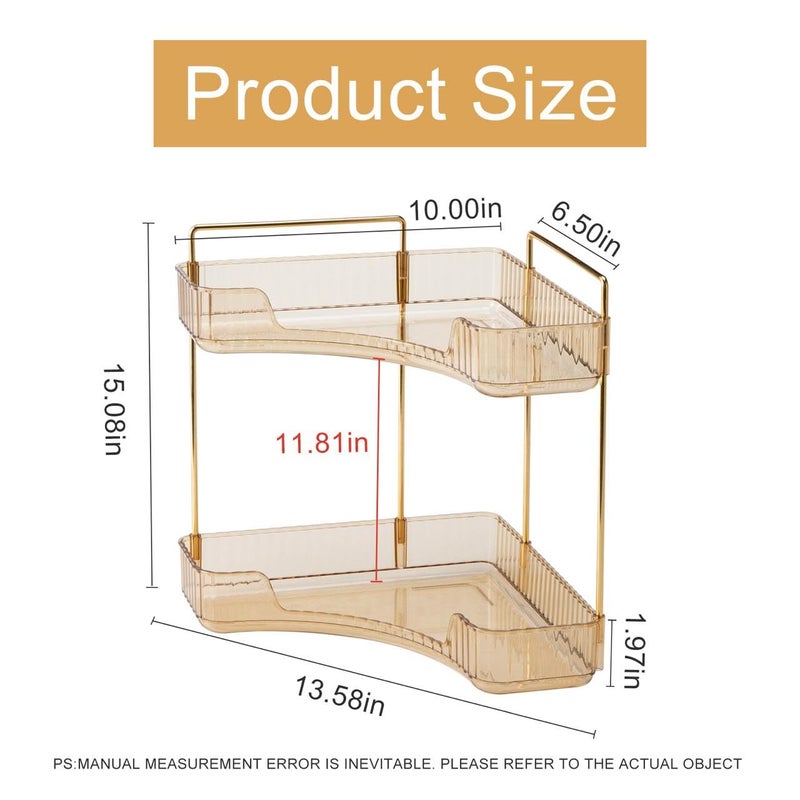 Dravina 2-Tier Makeup Organizer Storage Box | Vanity Tray for Cosmetics, Skincare Organizers, Stationery & Countertop Storage | Bathroom & Dressing Table Organizer, Ideal Gift for Women, Amber/Gold - Image 3