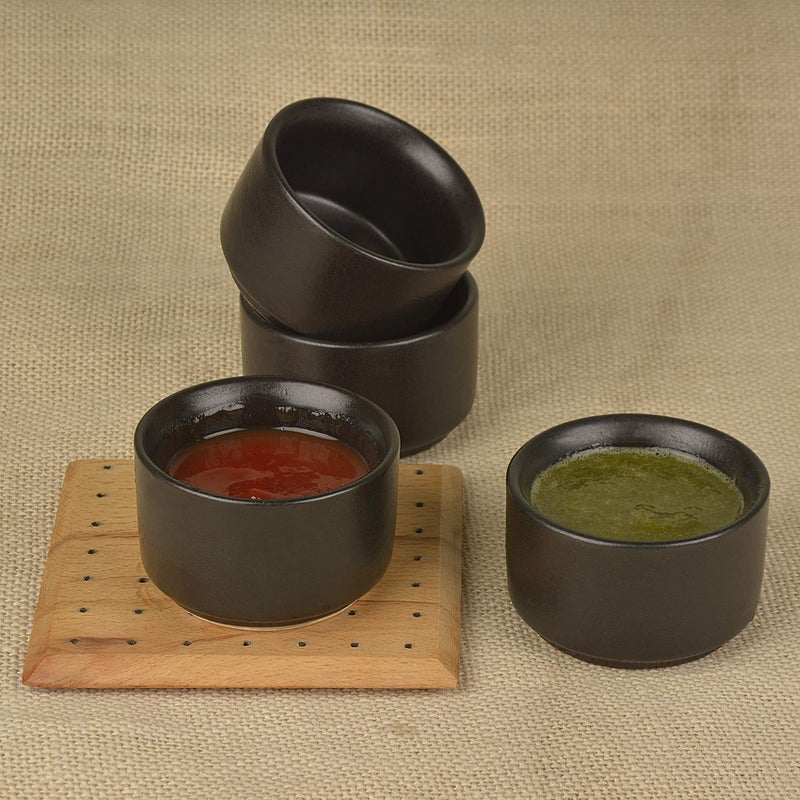 StyleMyWay Ceramic Dip Bowls 50 ml Black Set of 4 Chutney Bowls Ketchup Bowls - Image 1