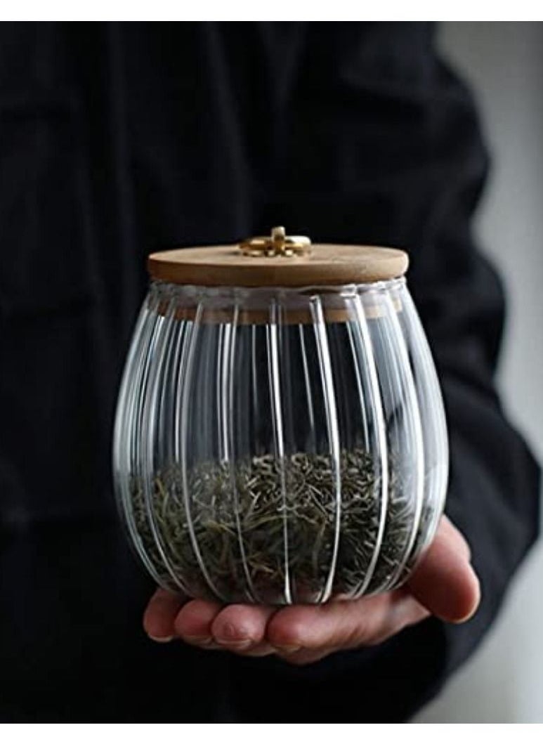1Chase Borosilicate Glass Storage Jar With Airtight Bamboo Lid and Metal Handle, Petal Decorative Container, To Store Tea, Coffee Beans, Candy, Spices, Biscuits 700 ML (Oval)…  - Image 2