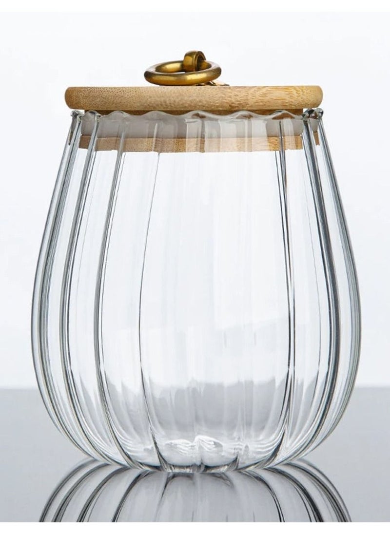 1Chase Borosilicate Glass Storage Jar With Airtight Bamboo Lid and Metal Handle, Petal Decorative Container, To Store Tea, Coffee Beans, Candy, Spices, Biscuits 700 ML (Oval)…  - Image 1