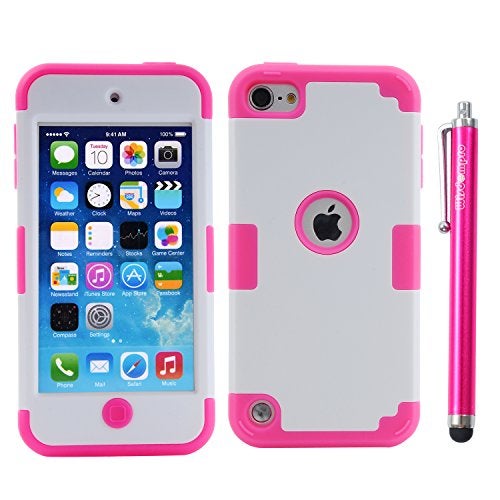 Wisdompro Case for iPod Touch 7, for iPod Touch 6, for iPod Touch 5, 3 in 1 Hybrid Soft Silicone and Hard PC Protective Case Cover for iPod Touch 5th 6th 7th Generation - Hotpink/White - Image 2
