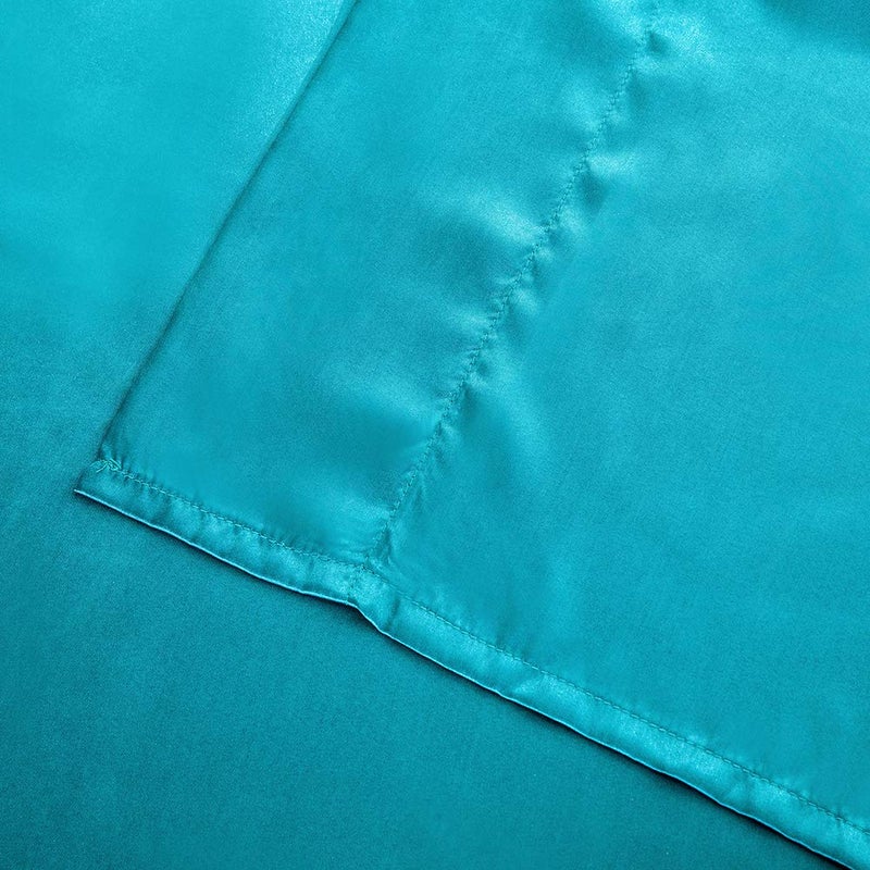 Luxbedding Satin Bed Sheets California King Size Sheets Set  Teal Silk Sheets  4 - Pieces Soft Bedding Set with 1 Deep Pocket Fitted Sheet 1 Flat Sheet 2 Pillowcase  - Image 4