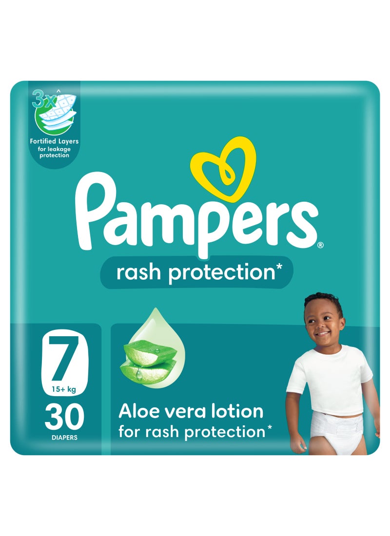 Pampers Rash Protection Taped Diapers Size 7 With Aloe Vera Lotion 15+ Kg Mega Pack 30 Count - Image 1