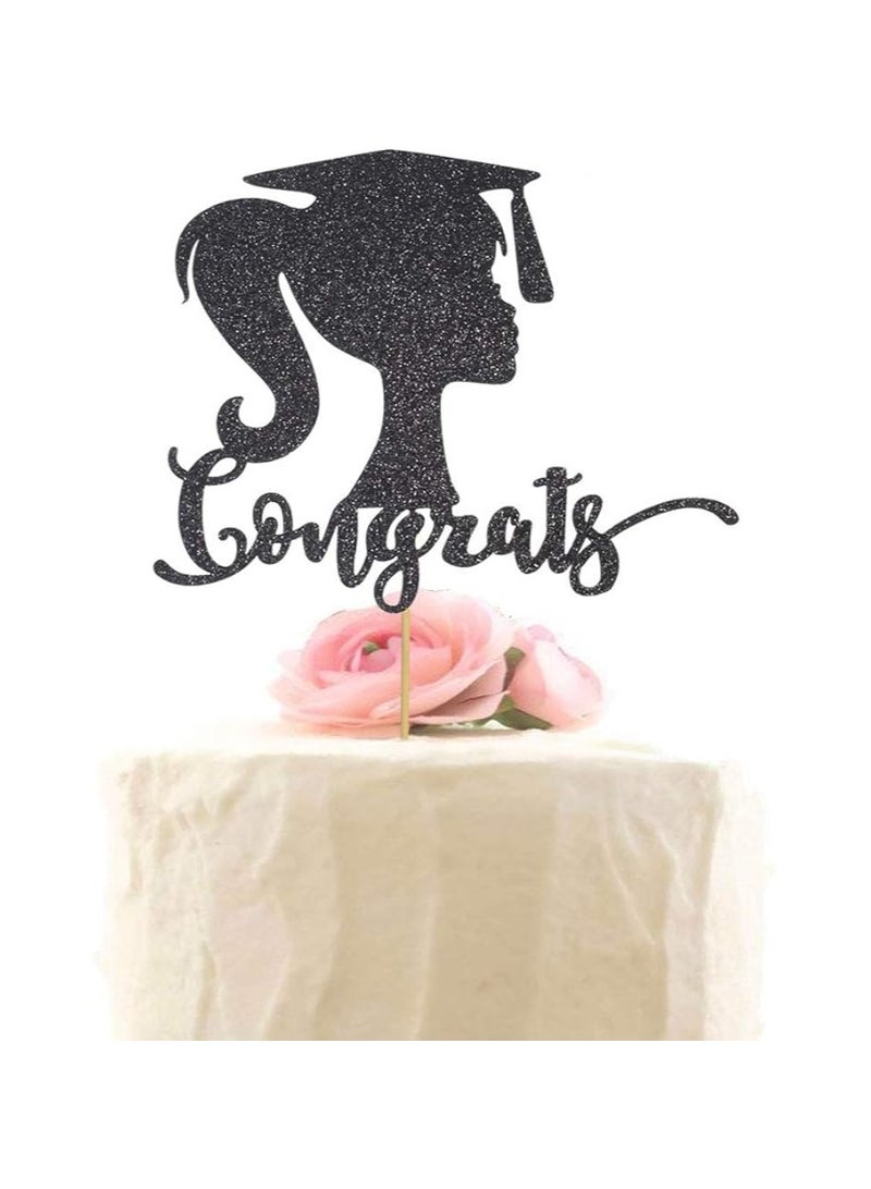 Graduation Cake Topper Congrats Girl Woman Silhouette Cap, Congrats Grad Party Decorations, Black
