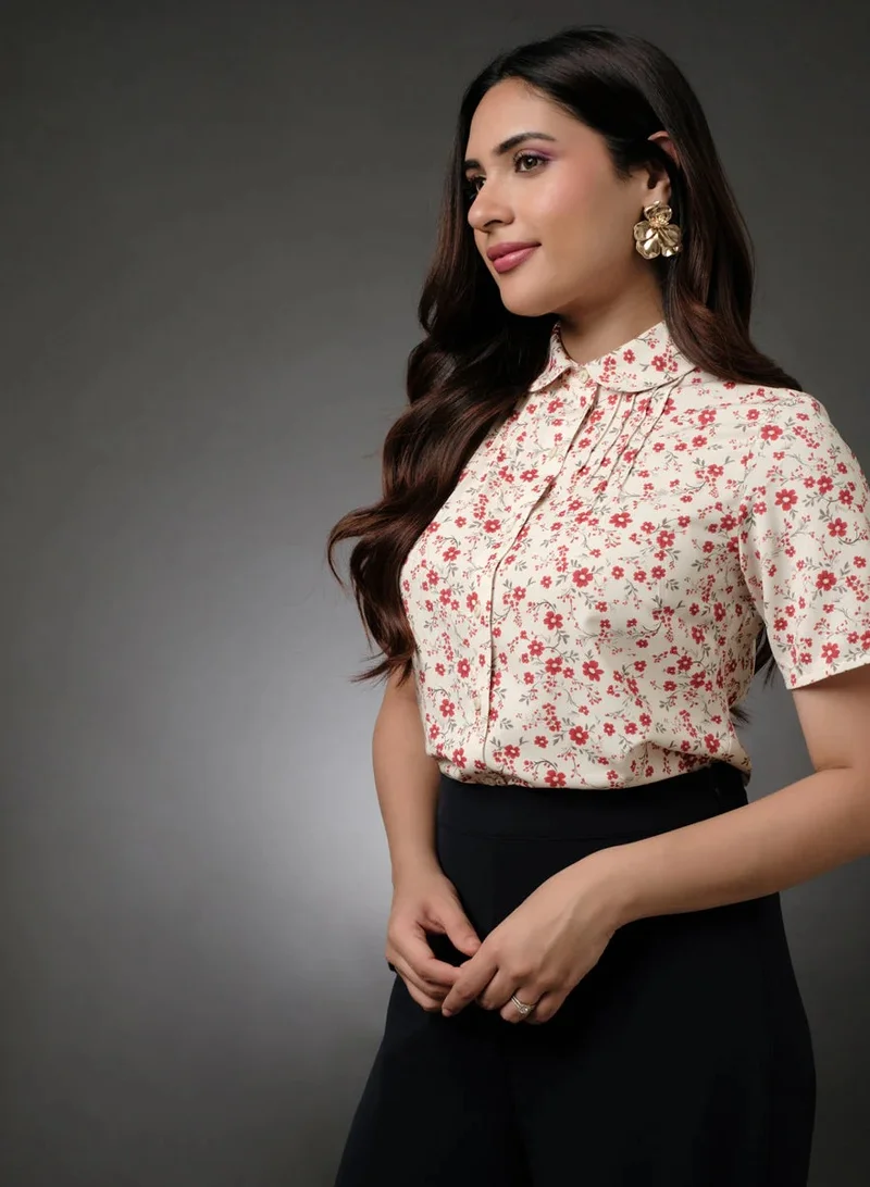 Zigzag Ditsy Floral Halter Neck Printed Top