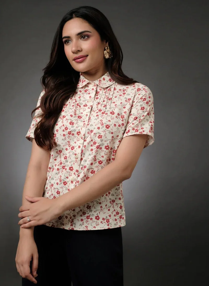 Zigzag Ditsy Floral Halter Neck Printed Top