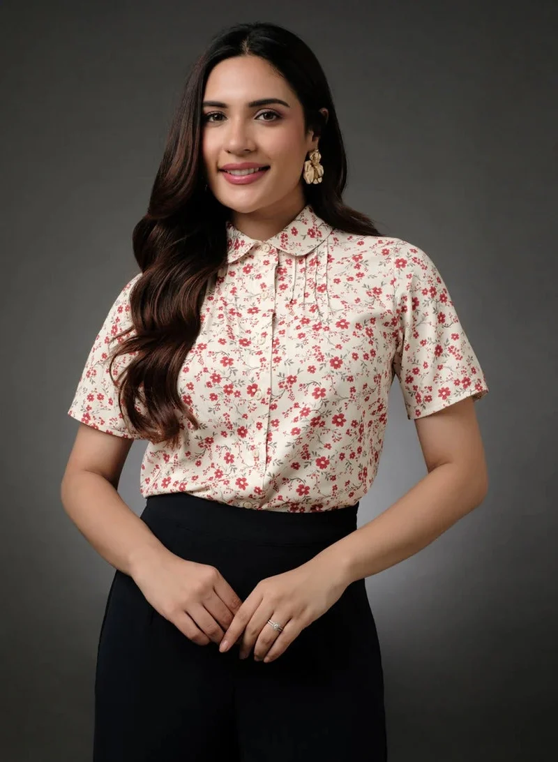 Zigzag Ditsy Floral Halter Neck Printed Top