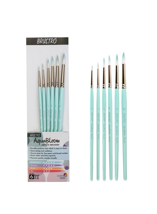 BRUSTRO AquaBloom Artist's Paint Brushes | Round | Set of 6 - Sizes (0, 2, 4, 6, 8, 10) | Wooden Handle, Comfortable Grip, Synthetic Bristles, Ideal for Watercolour, Gouache, Painting - Image 1