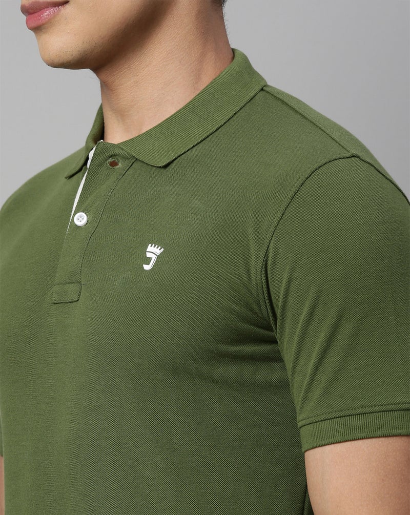 جوفن تيشيرت بولو قطن خالص رجالي أخضر سادة - Image 4