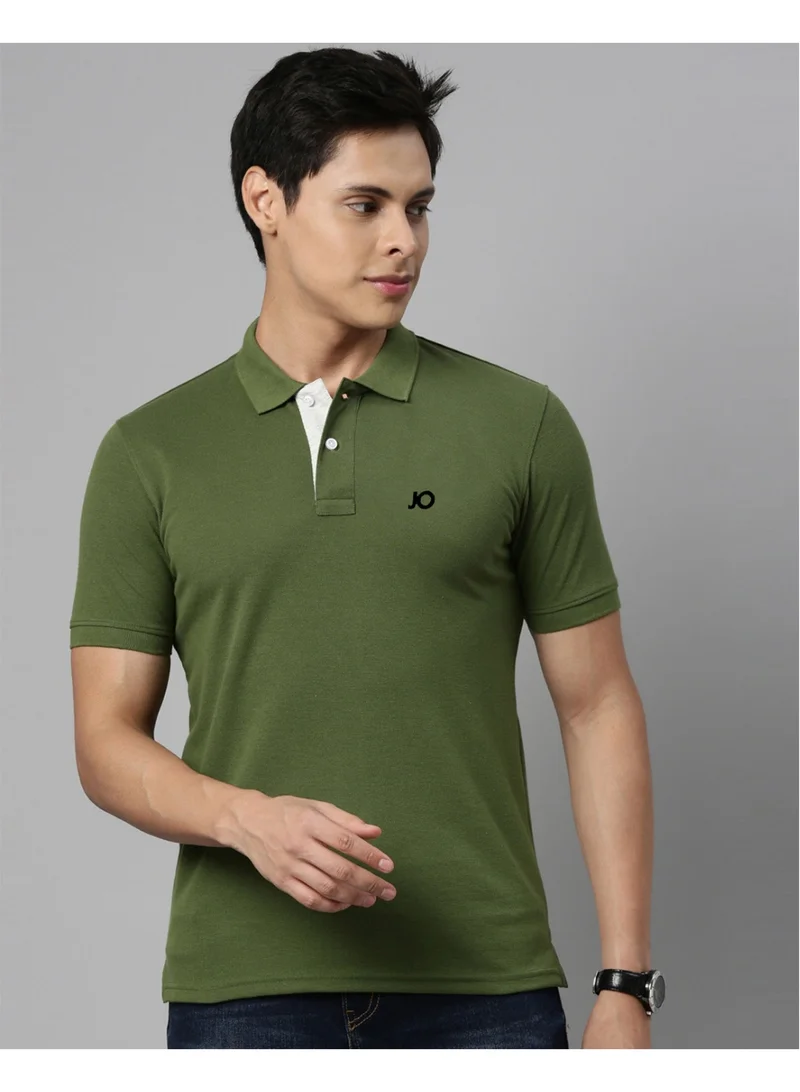 جوفن تيشيرت بولو قطن خالص رجالي أخضر سادة