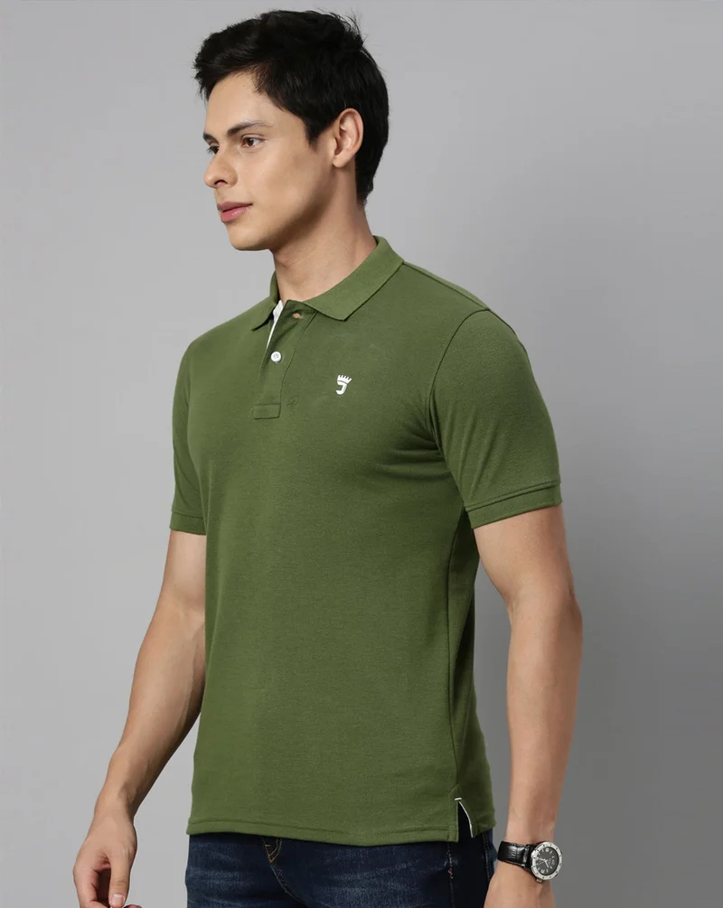 Joven Green Men Green Solid Polo Collar Pure Cotton T-Shirt for Men | Best Price UAE