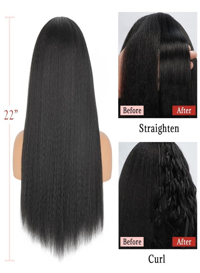 Aminow شعر مستعار Aminow Kinky Straight Wear and Go بدون غراء، شعر مستعار صناعي 4x4 أمامي من الدانتيل للنساء ذوات البشرة السمراء، ناعم وطبيعي كالشعر البشري #1B (22 بوصة) - Image 5