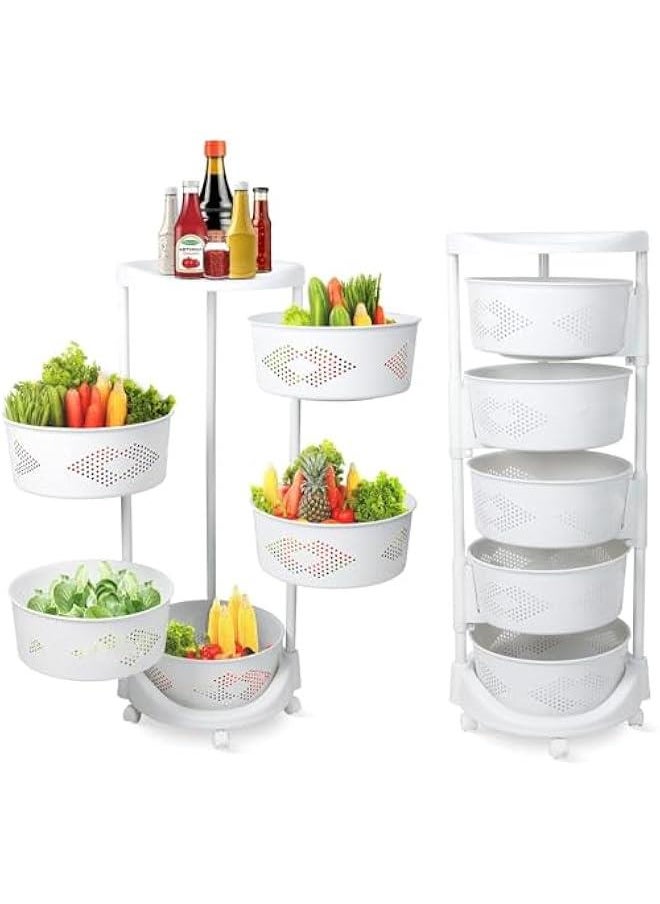 HOOKOR Storage Rack 5 Layers Movable Rotating Basket, Fruit and Vegetable Storage Basket Floor-Standing Storage Rack Household Storage Rack for Kitchen Living Room Toilet  - Image 1