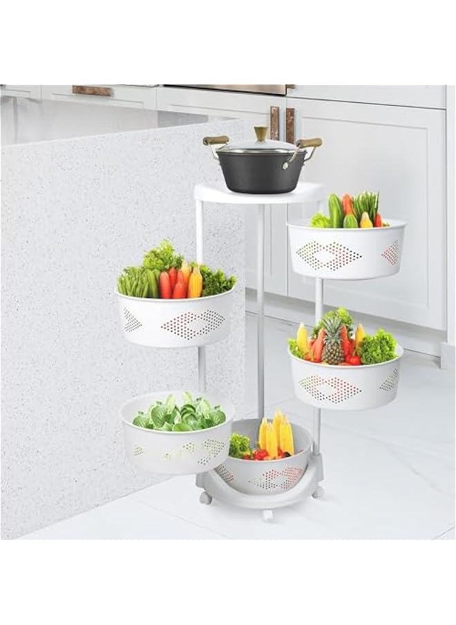 HOOKOR Storage Rack 5 Layers Movable Rotating Basket, Fruit and Vegetable Storage Basket Floor-Standing Storage Rack Household Storage Rack for Kitchen Living Room Toilet  - Image 2