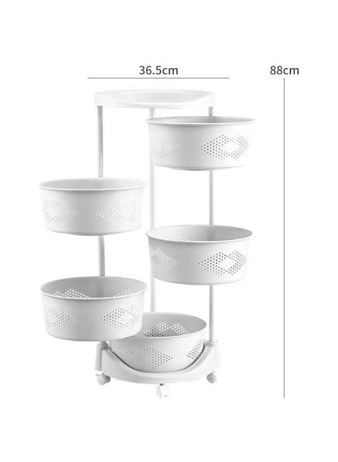 HOOKOR Storage Rack 5 Layers Movable Rotating Basket, Fruit and Vegetable Storage Basket Floor-Standing Storage Rack Household Storage Rack for Kitchen Living Room Toilet  - Image 3