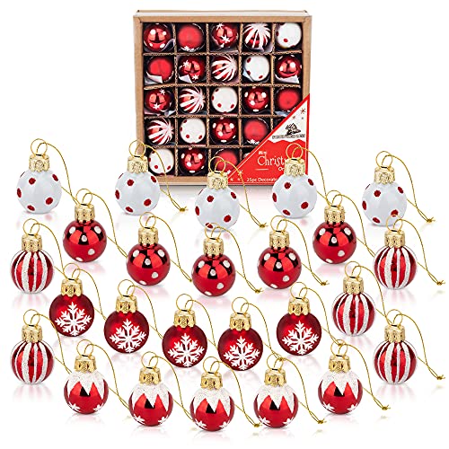 1 Inch Mini Red White Peppermint Glass Ball Christmas Ornaments Set of 25 Balls Miniature Christmas Tree Ornaments Rustic Christmas Decorations Mini Christmas Tree Decorations for Small Trees