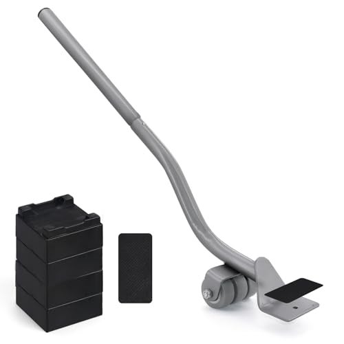 VIOBEPASS Furniture Lifter Tool Appliance Furniture Metal Lifters for Heavy Furniture Movers Sliders Wheels Easily Safe to Move Sofa Refrigerator Washing Machine 1 Lifter Tool 4 Raise Blocks Grey - Image 1