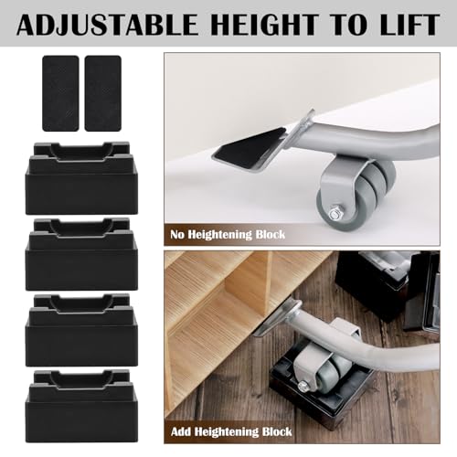 VIOBEPASS Furniture Lifter Tool Appliance Furniture Metal Lifters for Heavy Furniture Movers Sliders Wheels Easily Safe to Move Sofa Refrigerator Washing Machine 1 Lifter Tool 4 Raise Blocks Grey - Image 3