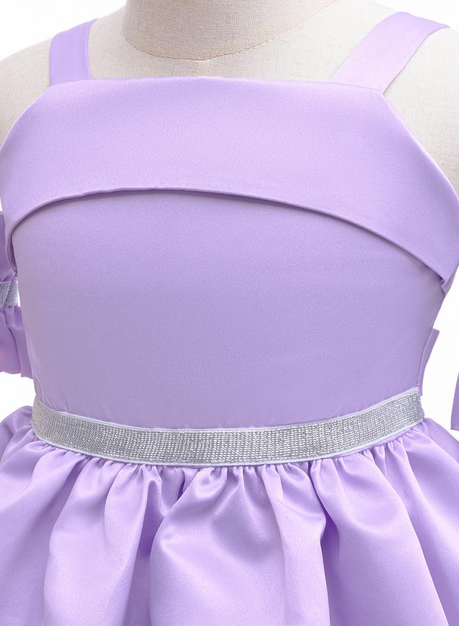 Take Two فستان بناتي بنفسجي مع طيات وحمالات رفيعة - Image 4