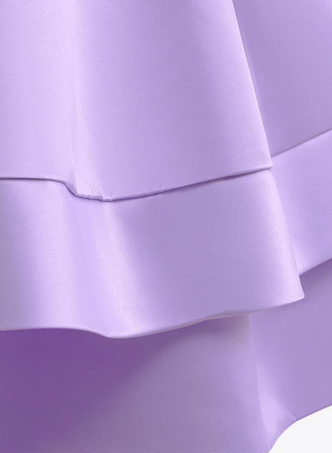 Take Two فستان بناتي بنفسجي مع طيات وحمالات رفيعة - Image 5