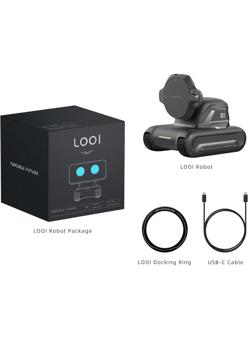 تانجبل فطور   TangibleFuture LOOI Robot-Space Black - رفيق سطح مكتب ذكي مع ChatGPT للتفاعل الصوتي، والذاكرة، والشخصية، والتعرف على الإيماءات والوجه، والدعم العاطفي، والشحن اللاسلكي بقوة 10 وات - Image 2