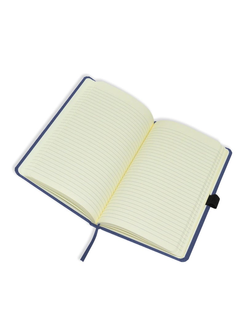 FIS® Executive Notebook, Size 13x21CM, 96 Sheets Single Line With Elastic PU Window Blue Design 1 -FSNBEX13X21BLD1 - Image 2