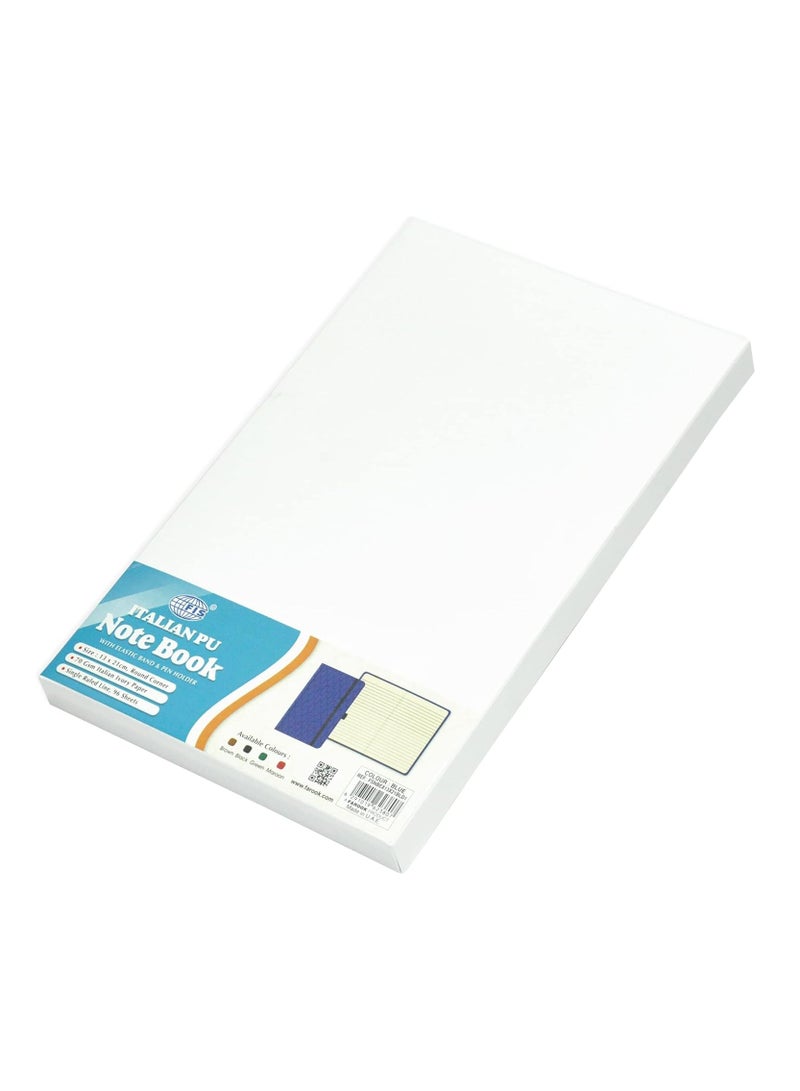 FIS® Executive Notebook, Size 13x21CM, 96 Sheets Single Line With Elastic PU Window Blue Design 1 -FSNBEX13X21BLD1 - Image 3