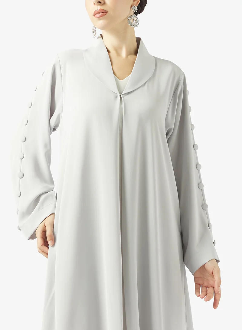 hayas closet  Buttoned Detailing Sleeve Open Front Lapel Collar Abaya for Women | Best Price UAE