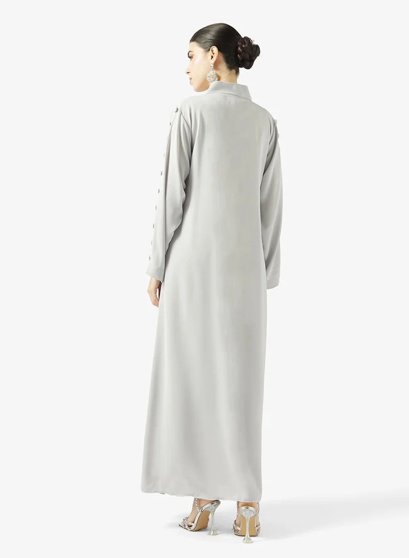 hayas closet  Buttoned Detailing Sleeve Open Front Lapel Collar Abaya for Women | Best Price UAE
