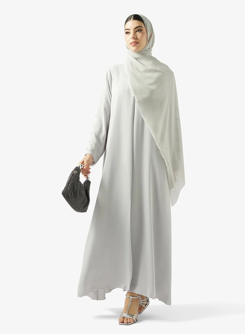 hayas closet  Buttoned Detailing Sleeve Open Front Lapel Collar Abaya for Women | Best Price UAE