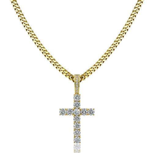 TOPGRILLZ Cross Necklace for Men Gold Necklace for Women Gold Jewelry 14K Silver Plated Solid Iced Cubic Zirconia Stainless Steel Pendant Chain - Image 1