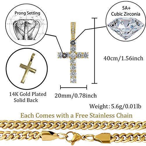 TOPGRILLZ Cross Necklace for Men Gold Necklace for Women Gold Jewelry 14K Silver Plated Solid Iced Cubic Zirconia Stainless Steel Pendant Chain - Image 3
