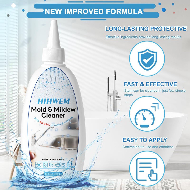 HIHWEM Mold Mildew Remover Gel Washing Machine Cleaner Grout Cleaner Household Stain Remover Gel for Home Sink Kitchen Showers 8 fl.oz - Image 4