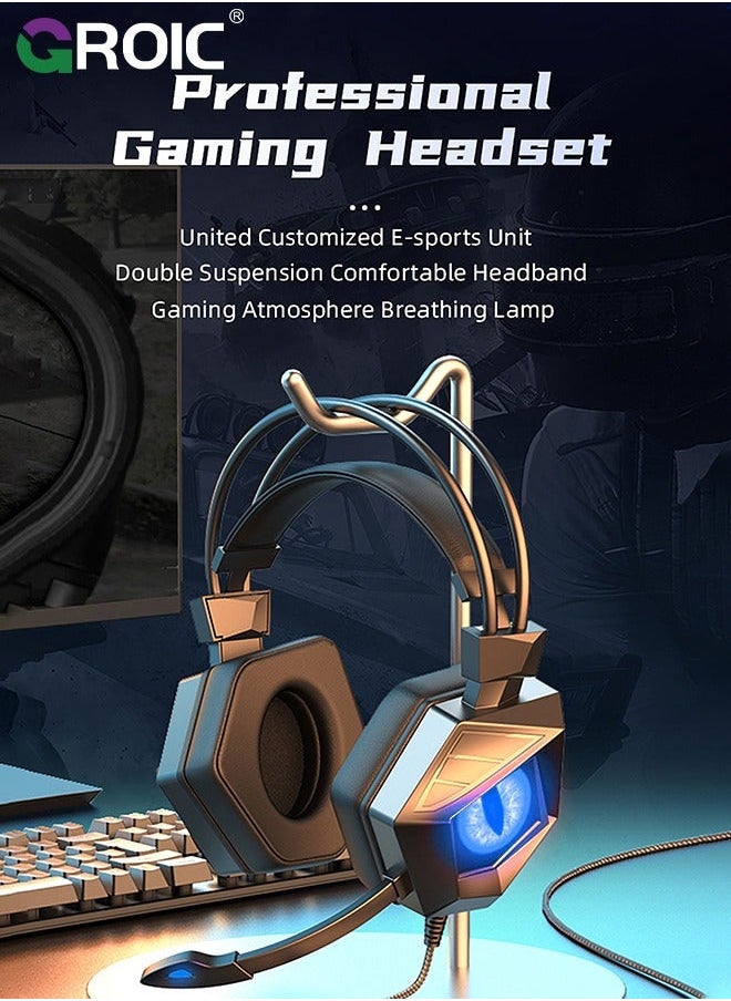 GROIC Competitive Gaming Headset, Wired Headset Noise Cancelling, Computer Game Player Head Mounted with Microphone, Suitable for  - Image 2