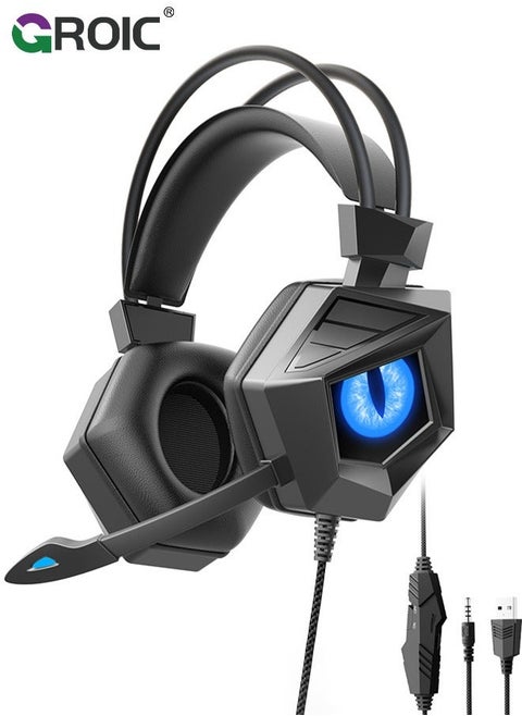 Competitive Gaming Headset, Wired Headset Noise Cancelling, Computer Game Player Head Mounted with Microphone, Suitable for