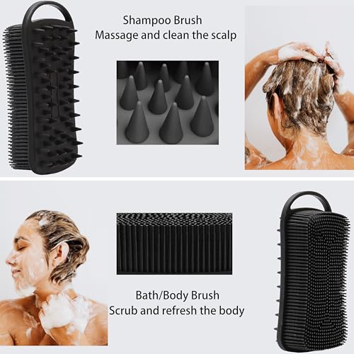 MtBoi 2 PC Silicone Body Scrubber, 2 in 1 Exfoliating Shower Bath Scrubber, Soft Silicone Loofah for Sensitive Skin, Shower Hair Scalp Massager, Easy to Clean, Lather Well (Black&Green) - Image 5
