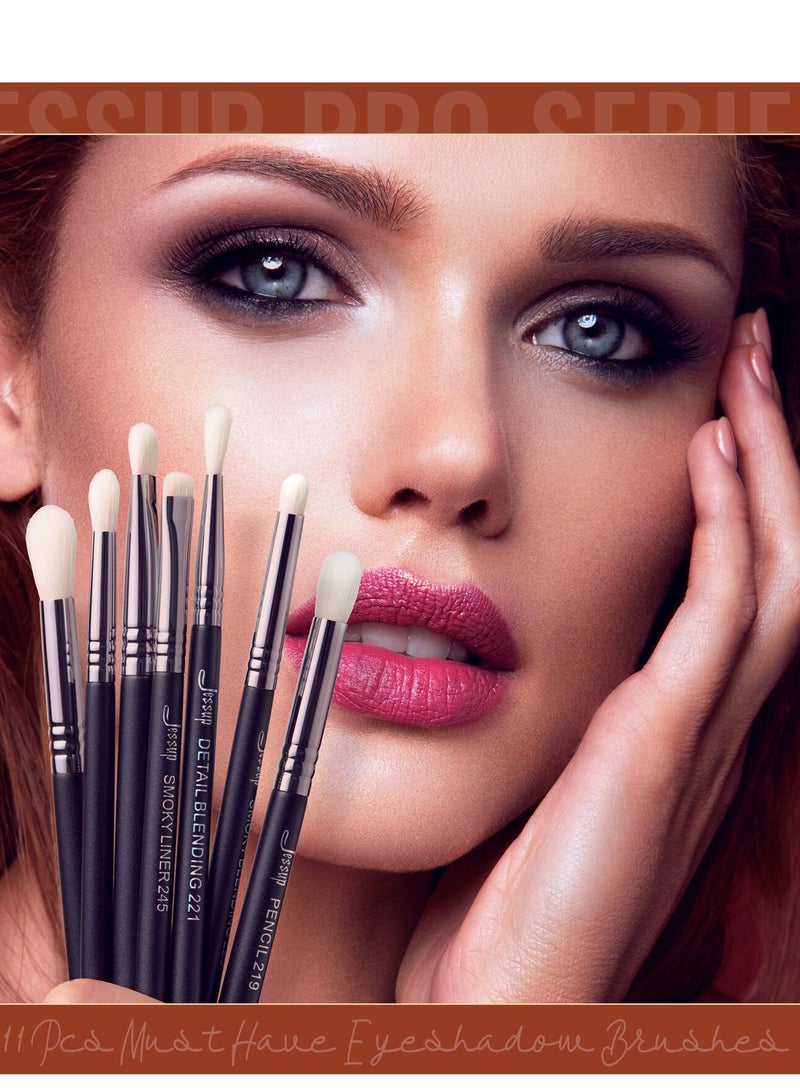 Jessup 11pcs Professional Eyeshadow Brush Set Black/Silver T340 - Image 4